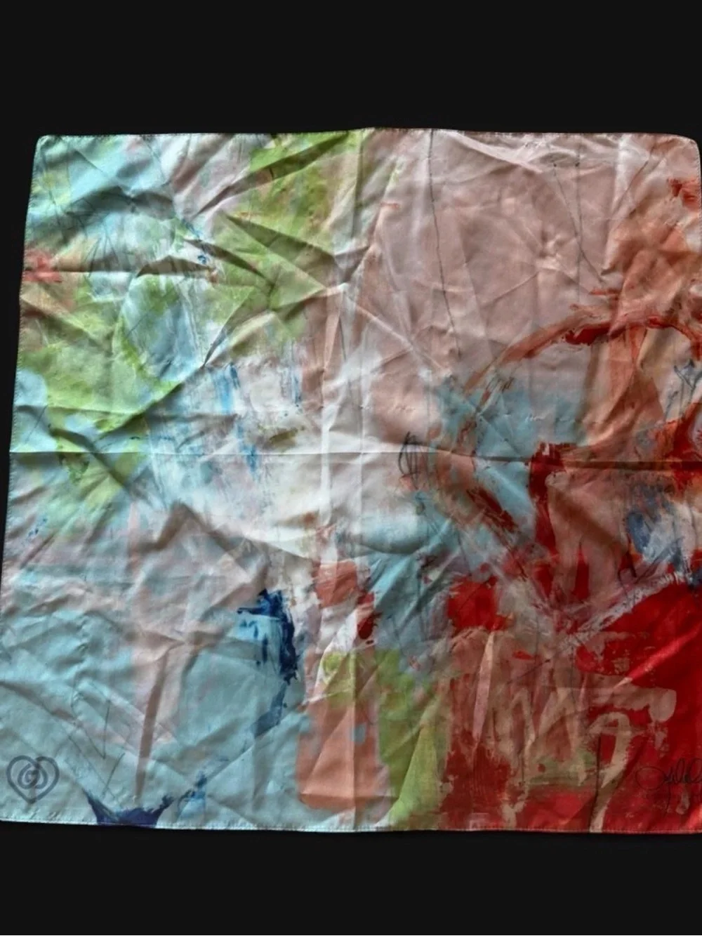 Abstract Multicolor Silk Scarf - Red, Blue & Green Washes